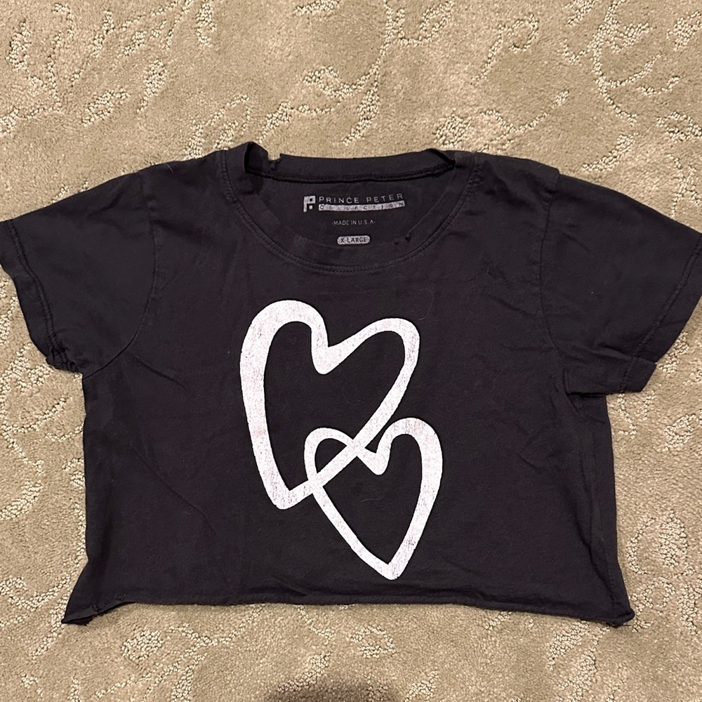 Prince Peter Collection Black Crop Top with White Heart Design